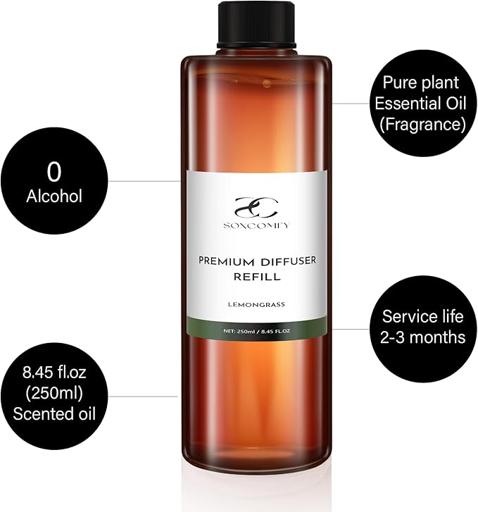 Diffuser Oil Luxury Essential Oils for Diffuser Refill & Air Freshener,Long-Lasting Natural Home Fragrance and Hotel Scent for Diffusers - 8.45 Fl.oz(250ml), Lemongrass
