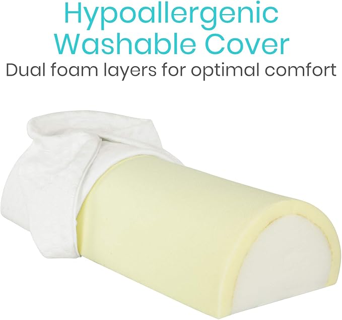 Firm Bolster Pillow - Half Moon Bed Wedge Cushion - Side Sleeper Sleeping Aid for Leg, Hip, Lumbar Roll, Back Knee, Firm Neck Support, Ankle Pain & Body Elevation