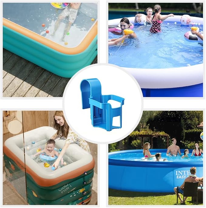 Poolside Cup Holder, Multipurpose Pool Drink Holder, Stainless Steel Water Bottle Holder, Self-Cleaning Plastic, Indoor and Outdoor, Blue