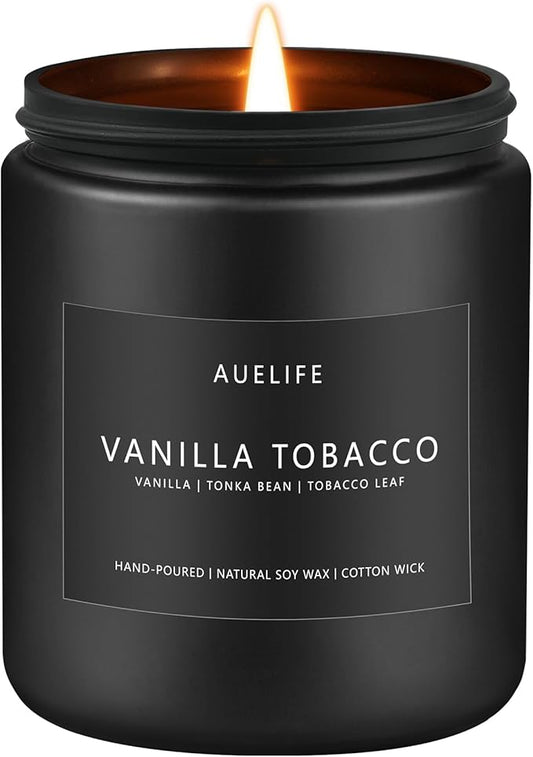 Vanilla Tobacco Candle for Men | Masculine Scented Soy Candles for Fathers Day - Home Fragrance for Dad & Boyfriend, Aromatherapy Gifts for Men - 7oz Black Jar, Long-Lasting Luxury Decor
