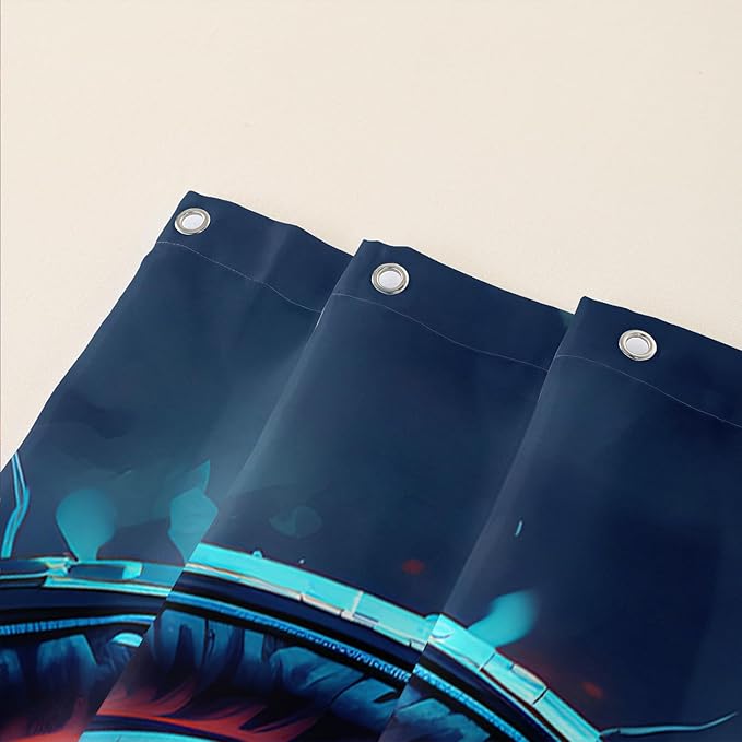 AILONEN Headset Skull Shower Curtain,Hip Hop Skeleton Fire Skull Bath Curtain,Cool Skull Decoration Bathroom Curtain with 12 Plastic Hooks,Waterproof 48" W*72" H