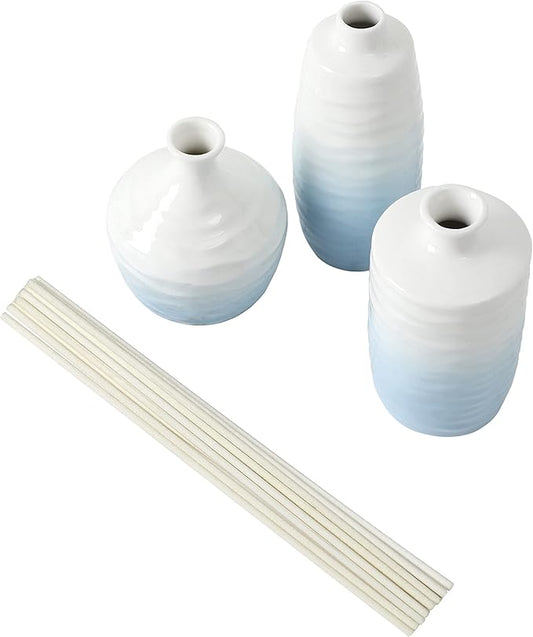 Bathroom Accessories - Ceramic Diffuser Bottles, Set of 3 (Blue and White Gradient)