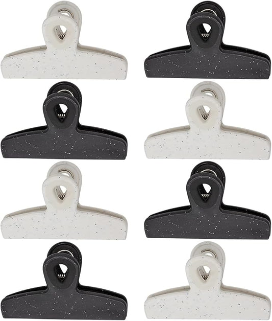 COOK WITH COLOR Bag Clips - Heavy Duty Chip Clip and Refrigerator Magnet Clips for Food Storage with Air Tight Seal Grip, Black and White, Pack of 8 Large Clips