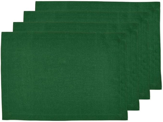 Solino Home Linen Cloth Placemats Set of 4-100% Pure Linen Pine Green Placemats 14 x 19 Inch for Summer - Fete