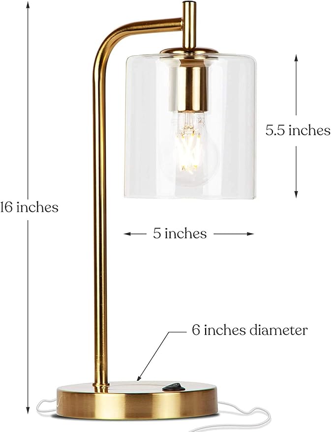 Brightech Elizabeth Table Lamp with Wireless Charging Pad and USB Port, Bedside Reading Lamp, Vintage Brass Gold Desk Lamp, Nightstand Lamp with LED Bulb for Bedroom, Living Room, Office