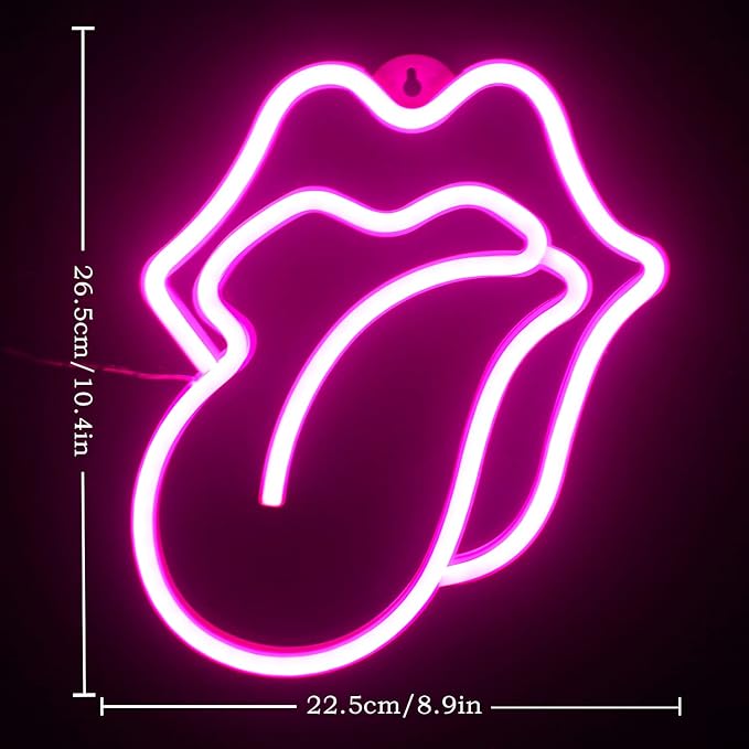 Gamerneon Lips Neon Sign LED Pink Lips Big Tongue Shaped Neon Signs for Wall Decor USB Neon Light Signs for Bedroom Bar Pub Hotel Christmas Wedding Party