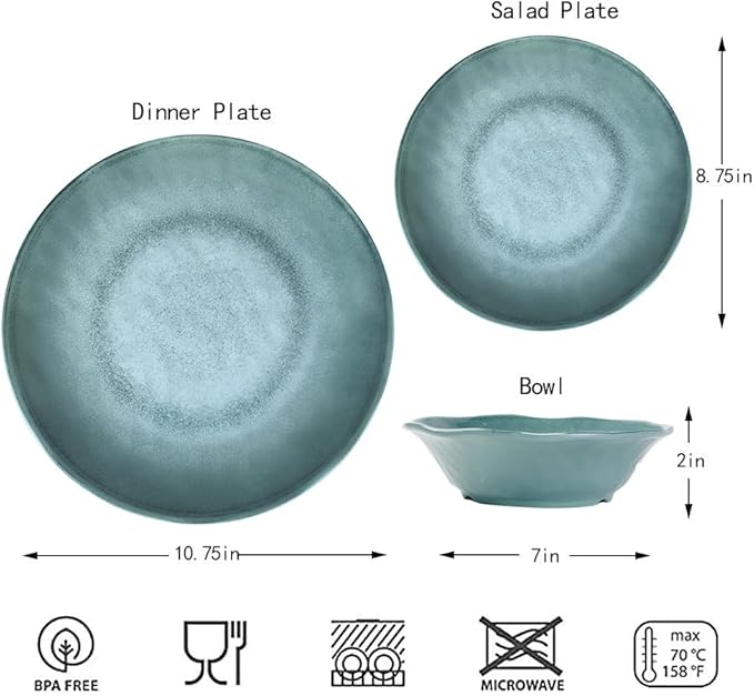 Missyip Melamine Dinnerware Set, Indoor and Outdoor Use Plates and Bowls Sets, Durable 12 Pcs Dishes Sets for 4, BPA Free Dishwasher Safe Not Microwave Not Oven