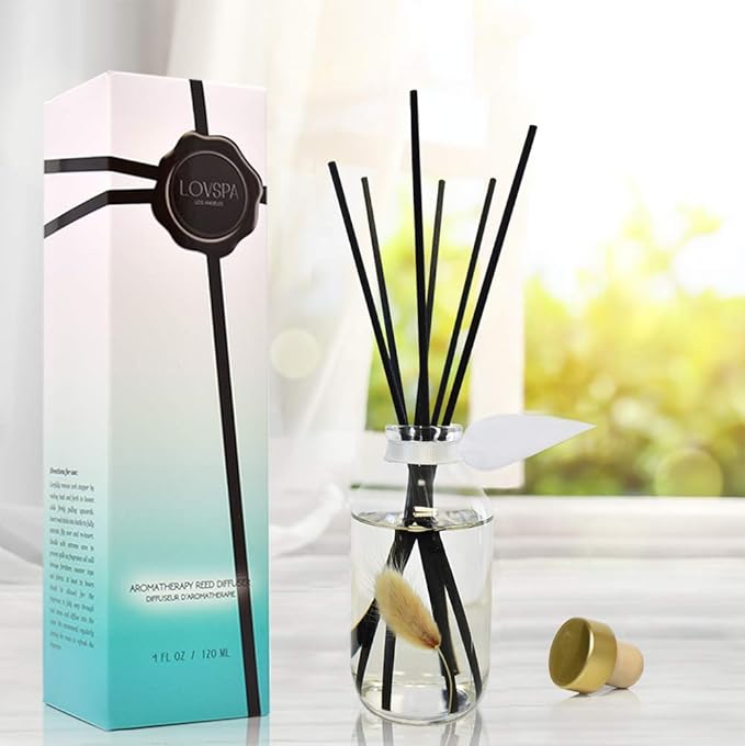 LOVSPA Clean Cotton Blossom Reed Diffuser Set - Sun Dried Linen & Citrus Scent Diffuser - Reed Diffusers for Home with Long Lasting Fragrance - Non-Toxic Oil Reed Diffuser - Made in The USA