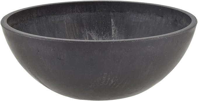 PSW Pot Collection M20DCB 8-inch Plastic/Stone/Wood Composite Low Bowl Planter – No Drainage Hole (Drillable), Shallow Indoor/Outer Pot for Succulents, Bonsai, Fairy Gardens, Herbs, Dark Charcoal