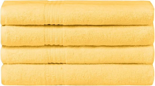HOMELOVER 4 Piece Luxury Bath Towel Set - 100% Organic Cotton, 500 GSM, Hotel Quality, Highly Absorbent, Soft & Quick Drying Bathroom Towels for Showering, Washing & Guests (Lemon Yellow)