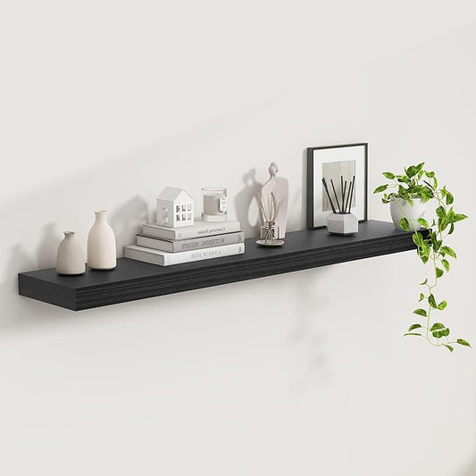 Fun Memories 48" Black Floating Shelves, 9.3 Inch Deep Floating Shelves for Wall, Rustic Wooden Wall Shelves for Home Decor, Large Fireplace Mantel for Storage, Deep Floating Shelf Set of 1