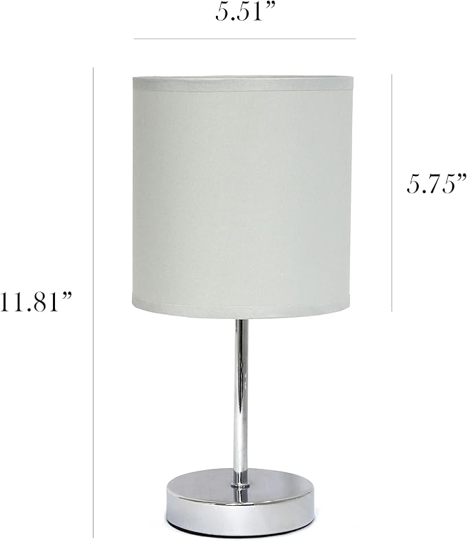 Simple Designs LT2007-SLT Chrome Mini Basic Table Lamp with Fabric Shade, Slate Gray