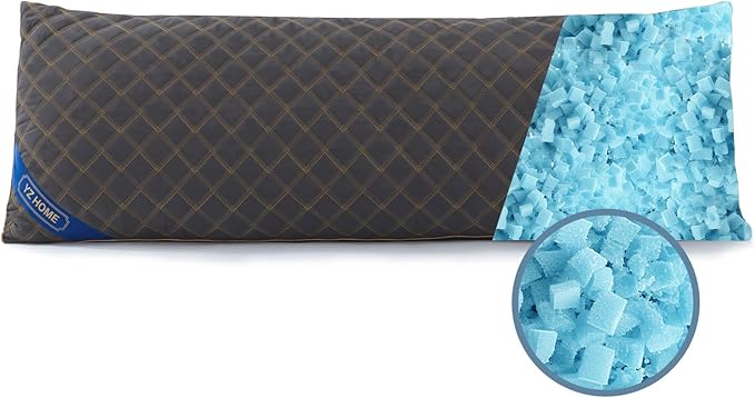 Long Body Pillow for Adults - Firm Body Pillow Insert with Shredded Blue Memory Foam, Adjustable Height, Soft Support for Side Sleeping, Pregnant Women, Washable (20x54 Inch, Grey)