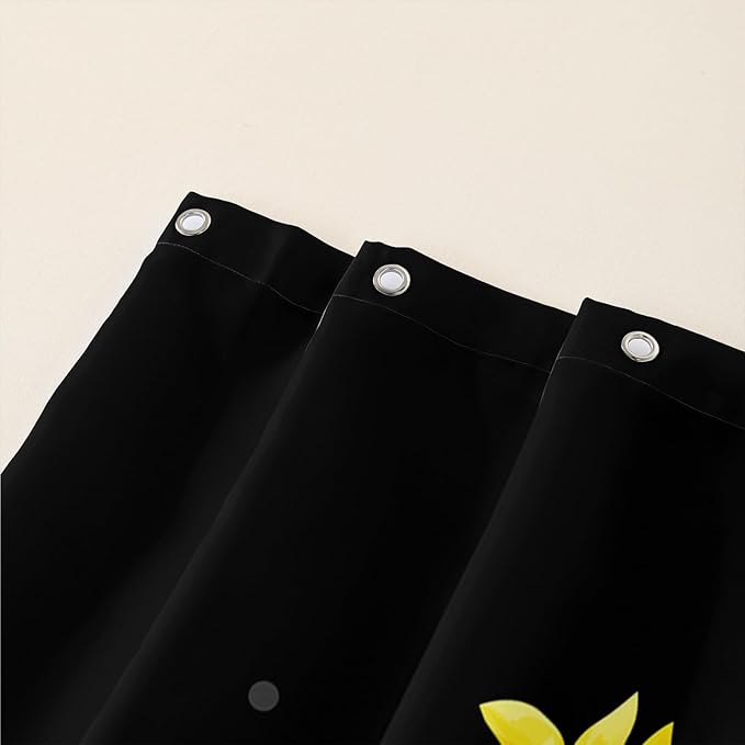 AILONEN Sunflower Shower Curtain for Bathroom,Butterfly Sunflower Bath Curtain Waterproof,Garden Yellow Flower Decor Bathroom Black Curtain with 12 Plastic Hooks, 72" W x 78" H