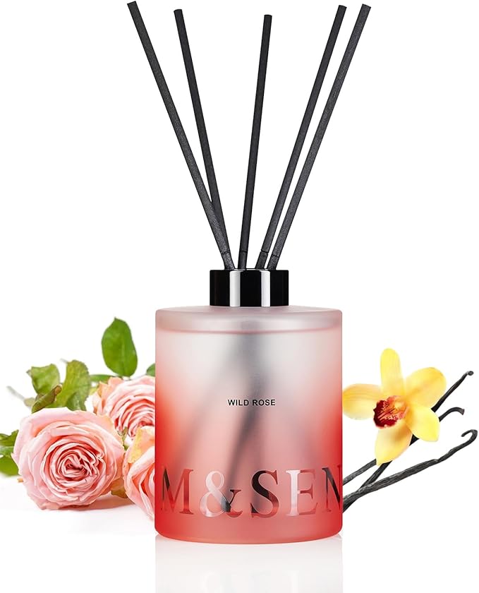 M&SENSE Wild Rose Reed Diffuser Set - 16.9 fl oz Large Room Scented Diffuser with Sticks, Long-Lasting Home Fragrance Gift for Bedroom, Bathroom & Office Decor