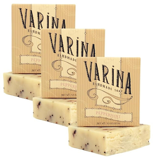 Varina Organic Peppermint Bar Soap - Gentle Cleansing for Sensitive Skin, Herbal and Mint - 3 Pack