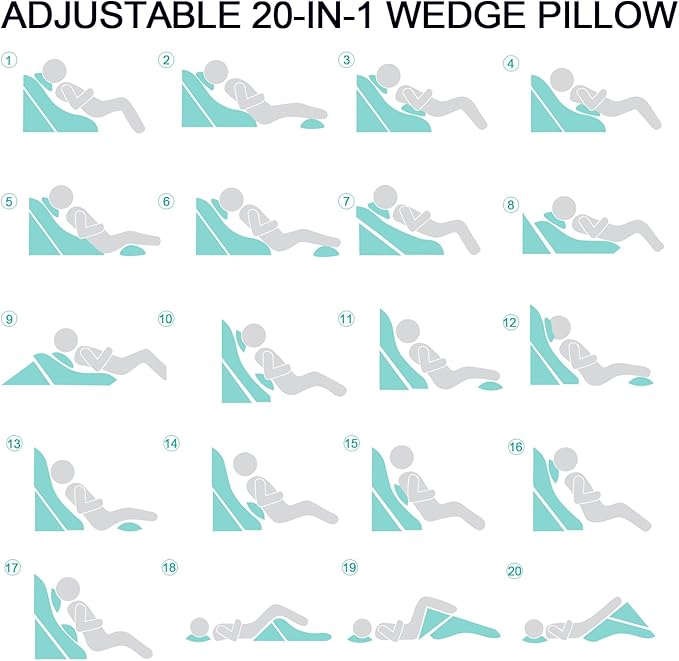 4PCS Bed Wedge Pillow for Sleeping or Back Pain Relief, Post Surgery Memory Foam Orthopedic Wedge Pillows for Back, Leg and Knee Support, Adjustable Bed Pillow