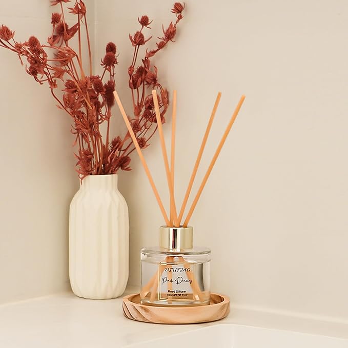 100ml Scent Diffuser with 6 Fiber Sticks, 3.5 oz Reed Diffuser Set Aromatherapy Fragrance Diffusers Air Fresheners for Home Bedroom Bathroom (Peach)