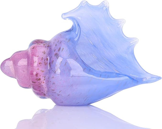 Hand blown glass conch statues, coastal home decor conch corners, glass art conch sculptures, office decor blown glass art, living room table centerpieces, bathroom shelf tops and cabinet decor.