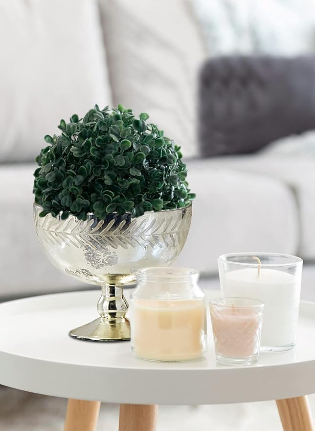 Serene Spaces Living Silver Etched Leaf Mercury Glass Bowl, Vintage Compote Bowl (Pack of 4)