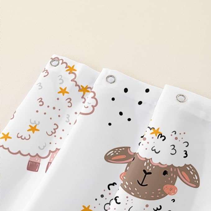 AILONEN Cute Sheep Kids Shower Curtain for Bathroom,Sheep Moon Clouds Kids Creative Rainbow Waterproof Bath Curtain,Modern Minimalist White Curtain with 12 Plastic Hooks(48" W*72" H)