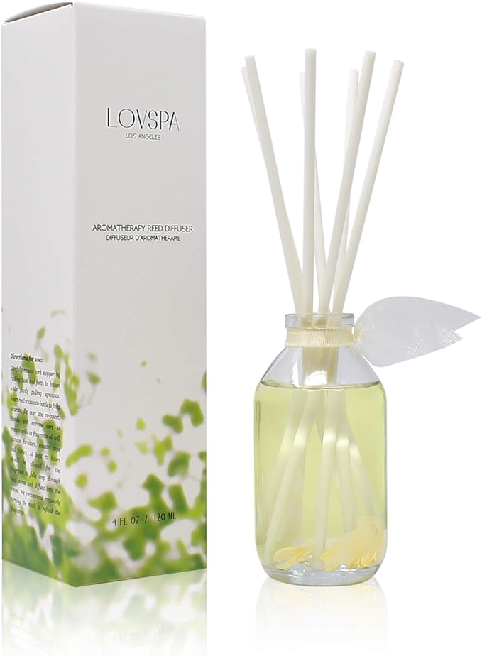 LOVSPA Jasmine Vanilla Reed Diffuser Set - Scent Diffuser for Home with Long Lasting Fragrance - Non-Toxic Oil Reed Diffuser - Made in The USA