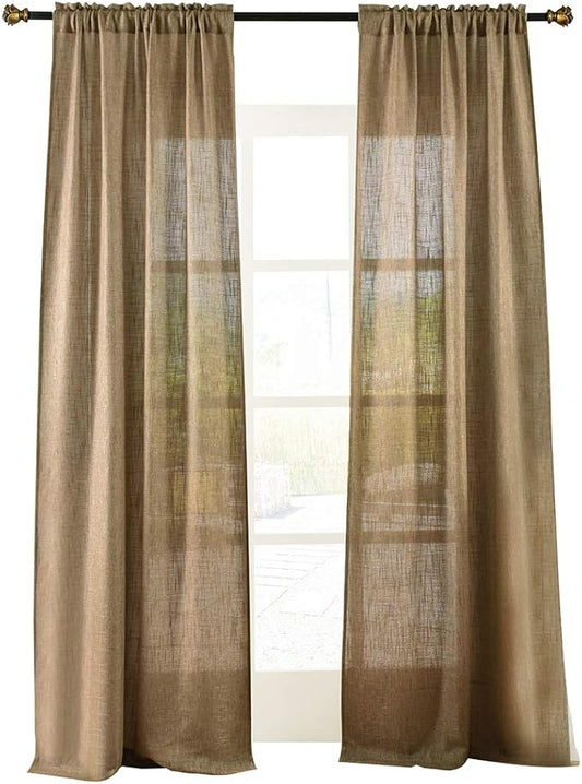 Valea Home Soft Burlap Natural Tan Rod Pocket Window Curtain Panels for Living Room, 52 inches x 96 inches, 1 Panel