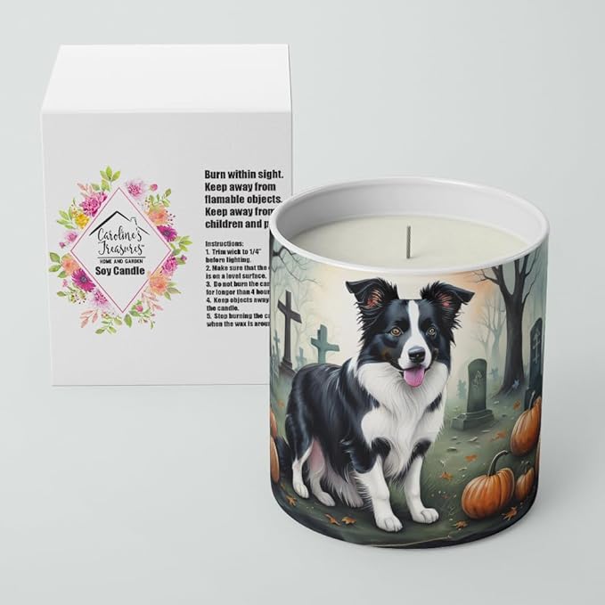 Caroline's Treasures DAC2018CDL Border Collie Spooky Halloween Decorative Soy Candle Nature Soy Wax Essential Oil Home Decor Ideal for Bedroom Kitchen Bath Office Gift, 10 oz