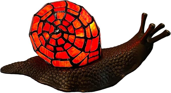 Bieye L10989 Land Snail Tiffany Style Stained Glass Accent Table Lamp for Home Decor (Red, 10" D x 5" W x 5" H)