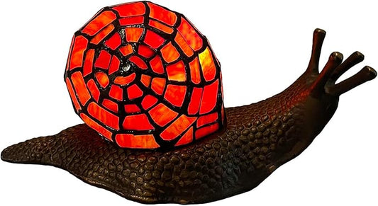 Bieye L10989 Land Snail Tiffany Style Stained Glass Accent Table Lamp for Home Decor (Red, 10" D x 5" W x 5" H)