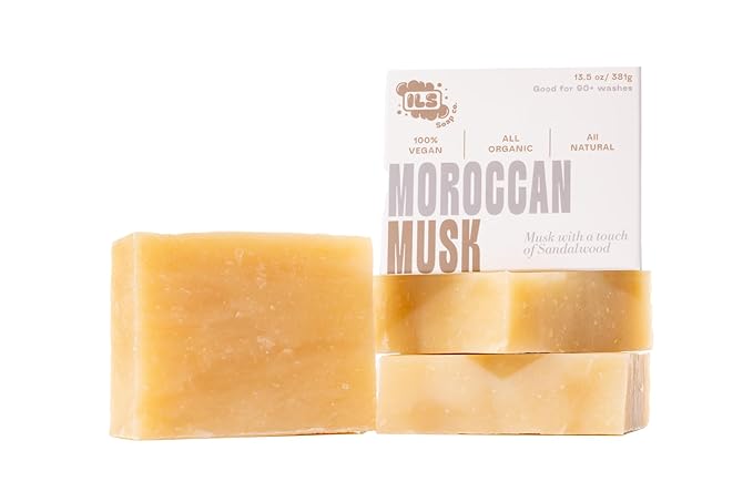 Moroccan musk Organic Soap Bar - Made in USA - All Natural Bath Soaps for All Skin Types - Plant Based, Cold Process and Handmade - (3 Pack)