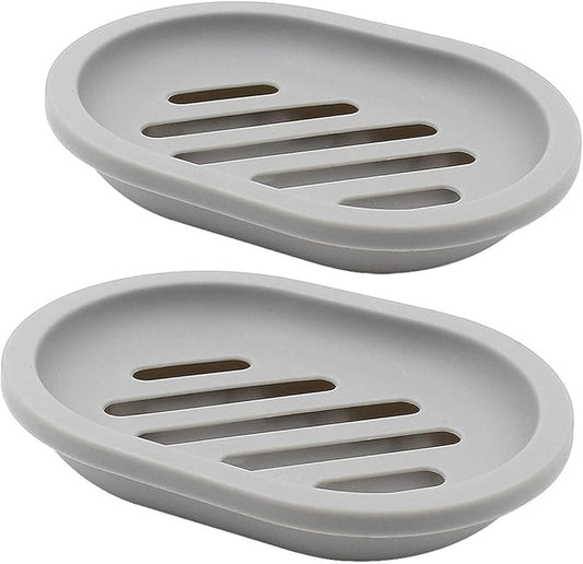 Topsky 2-Pack Soap Dish with Drain, Soap Holder & Saver, Easy Cleaning, Dry, Stop Mushy Soap (Gray)