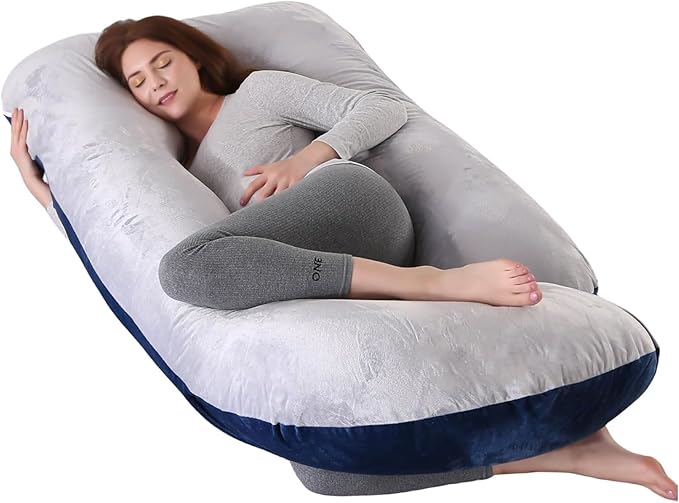 60 Inch Full Body Pregnancy Pillows for Sleeping Cooling Pregnancy Pillow,Maternity Pillows for Pregnant Women with Removable Washable Velvet Cover. (Light Grey & Blue)