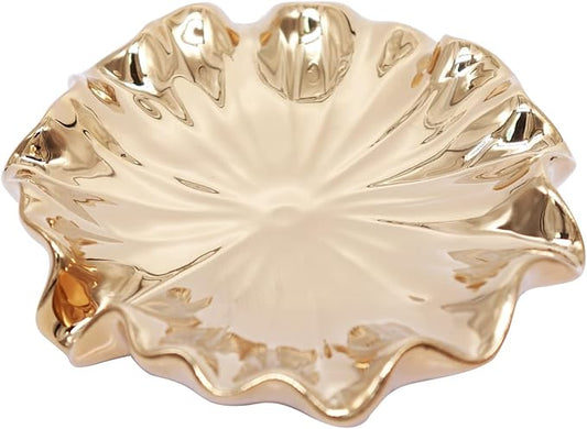 Soap Dish with Drain Ceramic Gold Lotus Leaf Soap Holder Soap Saver for Bar Soap, Kitchen Sink, and Bathroom Shower