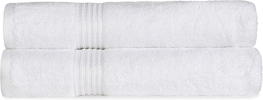 Superior Egyptian Cotton 2-Piece Bath Sheet Towel Set, Oversized Body Towels for Adults and Kids, Large Towel for Bath, Shower, Guest Bathroom, Spa, Gym, Resort, Essentials, Airbnb, White
