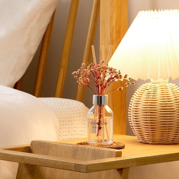 COCODOR Flower Reed Diffuser Set / 3.4oz / Lemon Eucalyptus/Scent Diffuser with Sticks Home Fragrance Reed Diffuser for Bathroom Shelf Decor