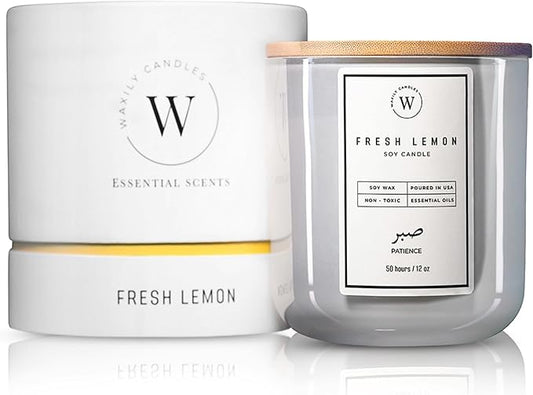 Waxily Lemon Soy Candle | Aromatherapy Candles | Non Toxic, Long Lasting, Large Essential Oil Candle | Odor Eliminating Citrus for Kitchen, Luxury Gift, Home Decor, Natural, Fresh Scent | 12oz
