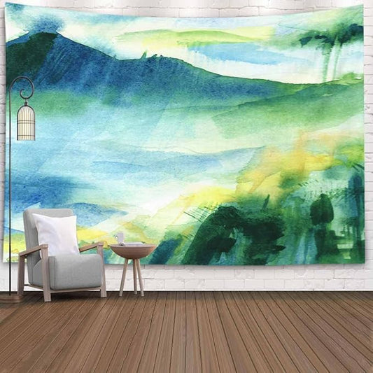 EMMTEEY Forest Mountain Tapestry - Colorful Mountain Landscape, Rain Forest, Green, 60x50, Perfect for Friends & Families