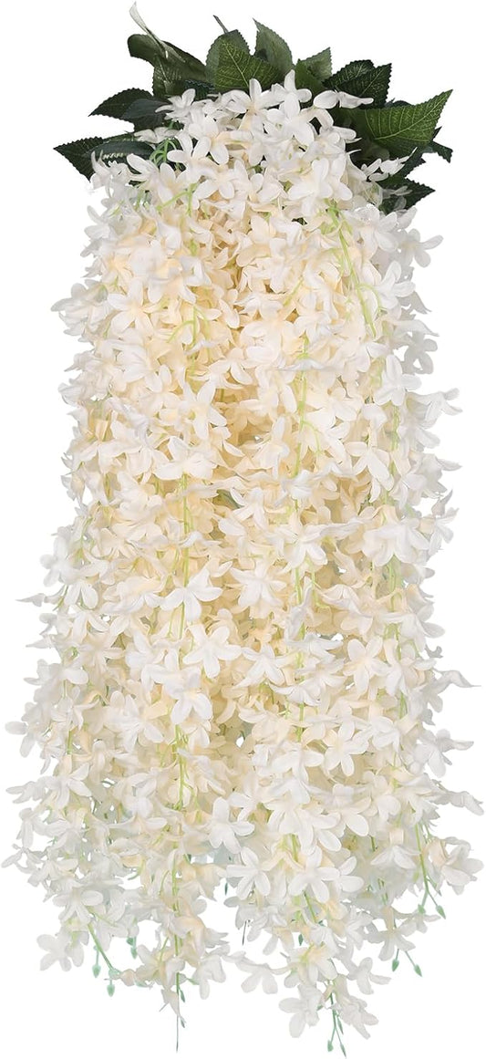 Artificial Lilac Flowers Garland 8Pcs-24Branches 33.5in Fake Syringa Wisteria Vines Faux Silk Lilac Hanging Floral Decoration for Indoor Outdoor Wedding Arch Birthday Party Garden Balcony (Champagne)