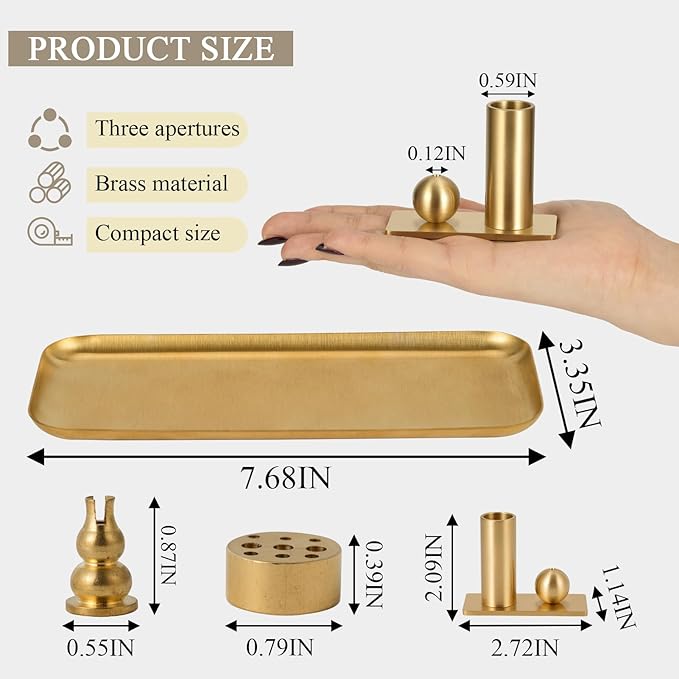 SUJAIMEI 6 in1 Incense Burner Set,Incense Holder with Ash Catcher for Incense Sticks,Coil Incense,Incense Cones, Brass Incense Stick Holder Storage for Home Decor