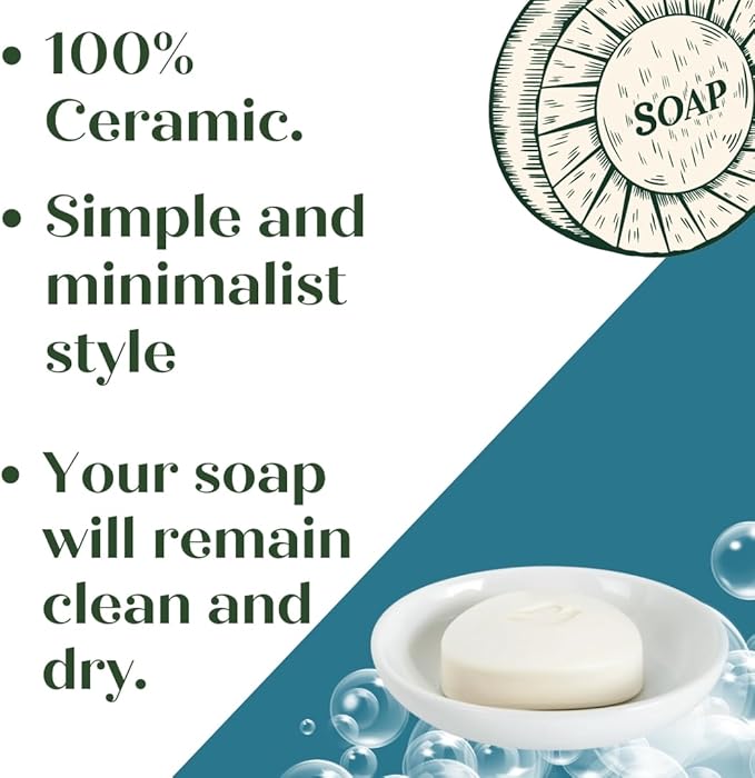 SEDLAV Ceramic Soap Dish, Soap Dish, Soap Holder, Bar Soap Holder, Bathroom Soap Holder (White)