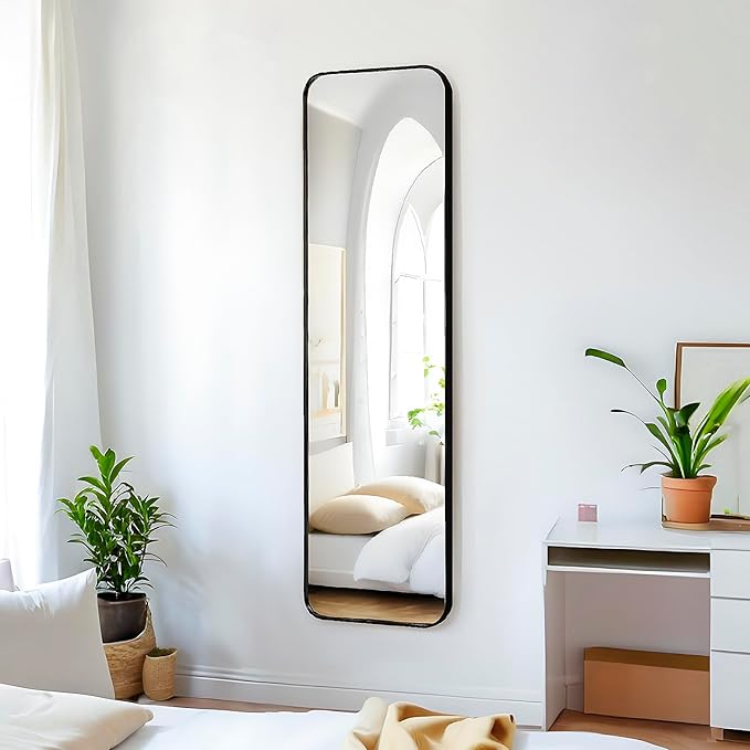 47x14 Mirror Rectangle Full Body Length Door Hanging Wall Mounted Metal Frame Dressing Make-up Mirrors for Entryway Bedroom Bathroom Living Room 47 14 inch Black