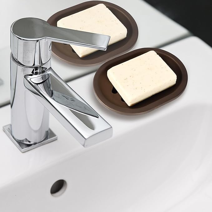 TOPSKY 4 Pcs Soap Dish for Shower, Soap Dishes Soap Savers for Bar Soap, Soap Bar Holder Shower with Drip Tray, Plastic Double Layer Draining Soap Box for Bathroom - Bronze