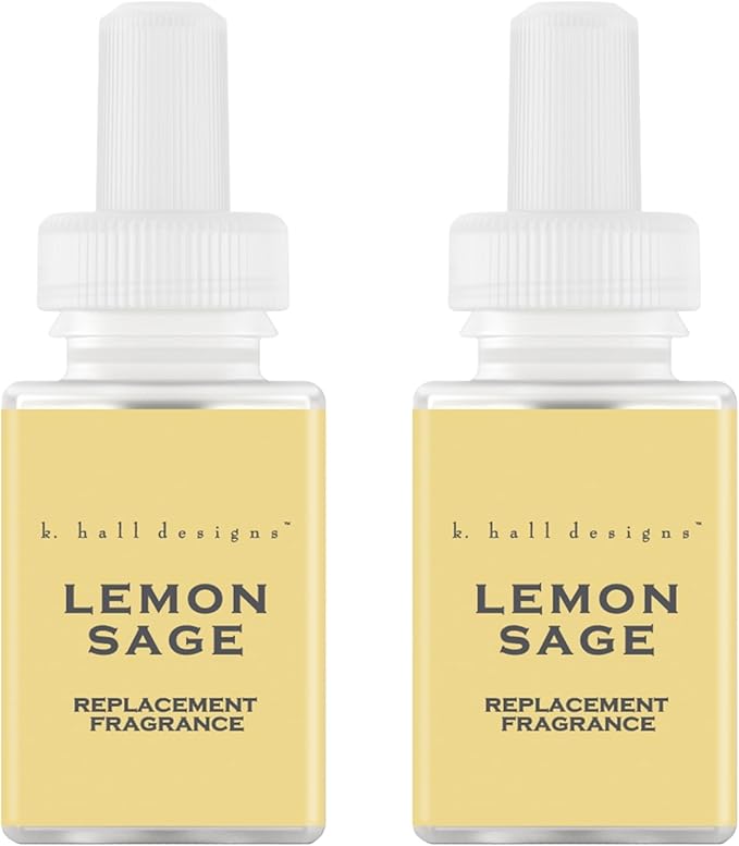 Pura & K. Hall Designs Home Scent Refill - Smart Home Air Diffuser - Up to 120-Hours of Premium Fragrance per Refill - Household Essential - Clean Diffuser Fragrance - 2 Pack, Lemon Sage