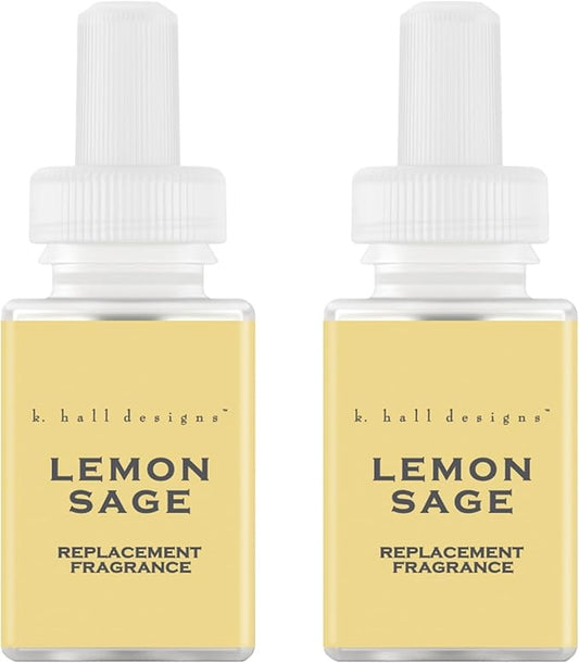 Pura & K. Hall Designs Home Scent Refill - Smart Home Air Diffuser - Up to 120-Hours of Premium Fragrance per Refill - Household Essential - Clean Diffuser Fragrance - 2 Pack, Lemon Sage