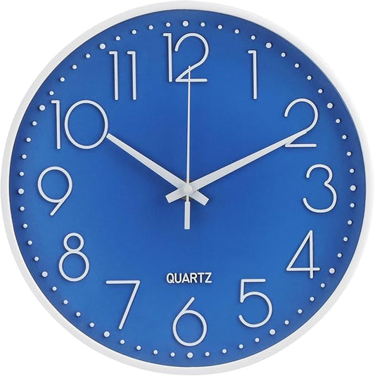 Wall Clock Non-Ticking Silent Modern Simple Style Round Decor Clock Stereoscopic Dial Quartz Wall Clocks for Home/Office/School/Living Room/Bedroom/Kitchen (Dark Blue, 10 Inch)