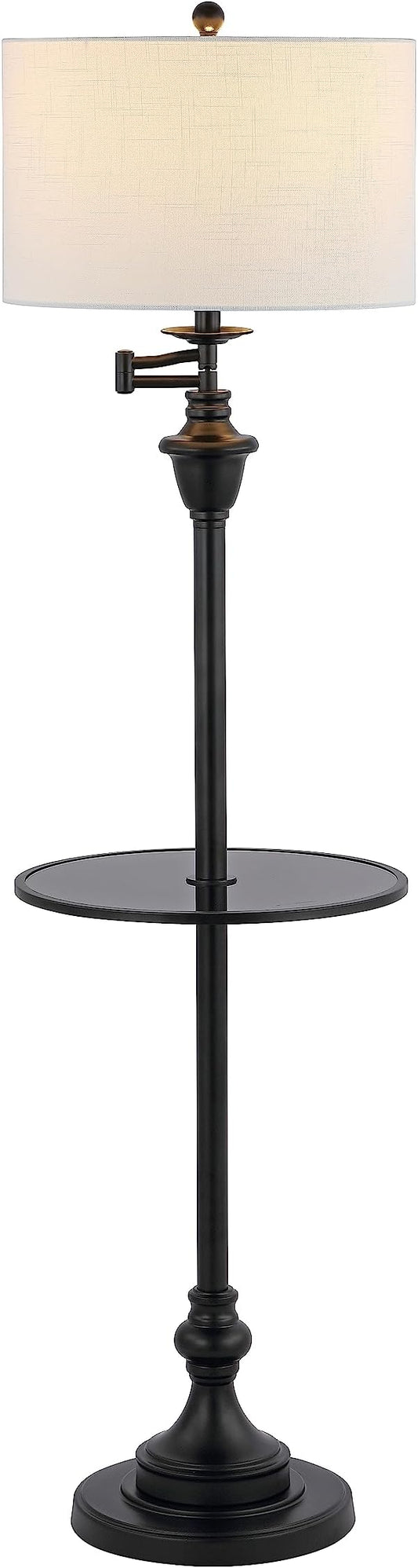 JONATHAN Y JYL3055D Cora 60" Metal/Glass LED Side Table and Floor Lamp, Contemporary,Transitional for Bedroom, Living Room, Office, Kids Room, College Dorm, Bookcase, LED Bulb Included, Black