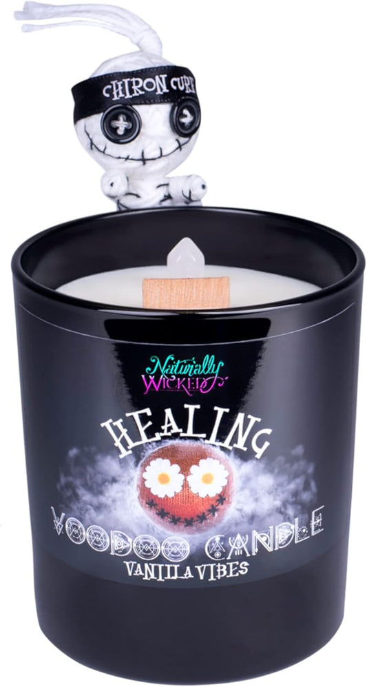 Naturally Wicked Voodoo Healing Candle Set - Inc. Voodoo Doll, Crystal, Wood Wick, Vanilla Vibes Scent & Gift Box