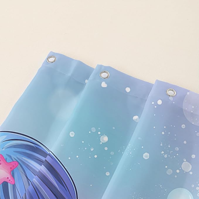 AILONEN Beautiful Mermaid Shower Curtain,Cute Mermaid Bath Curtain for Girls Teens,Ocean Curtain,Cartoon Fish Print Blue Waterproof Curtain for Bathroom Decor, 72" W x 84" H