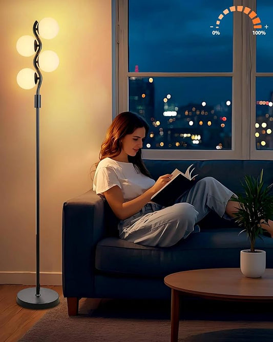 60IN Dimmable (Brightness Adjustable) Black Floor Lamp, Modern Standing Lamps with 4 Globe Soft Warm White 3000K Bulbs, Mid Century Floor Lamp for Living Room Bedroom Home Decor